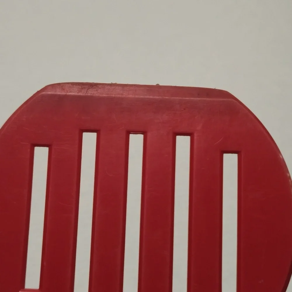 Vintage Robinson Stainless USA Red Slotted Spatula‎ Turner White Plastic Handle